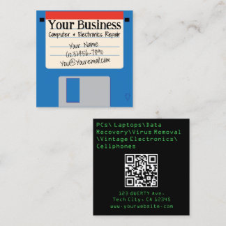 Quirky Retro Floppy Disk Computer Repair Square Business Card