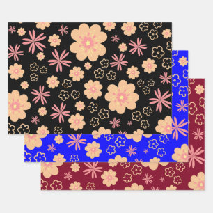 Quirky Retro Floral Pattern Wrapping Paper Sheets