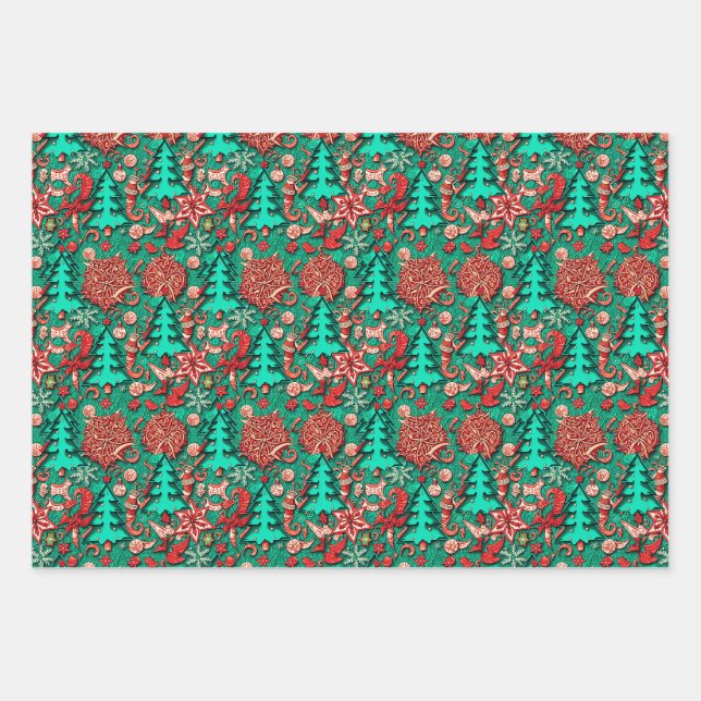 Quirky Retro Holiday #1 Wrapping Paper Sheets (Front)