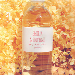 Quirky Retro Love Struck Hand Drawn Cupid Wedding Water Bottle Label