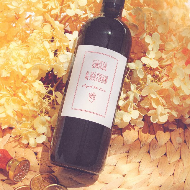 Quirky Retro Love Struck Hand Drawn Cupid Wedding Wine Label (Creator Uploaded)