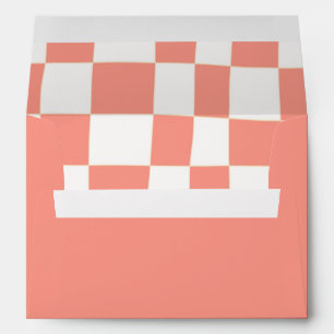 Quirky Retro Peach Orange White Checkerboard Envelope