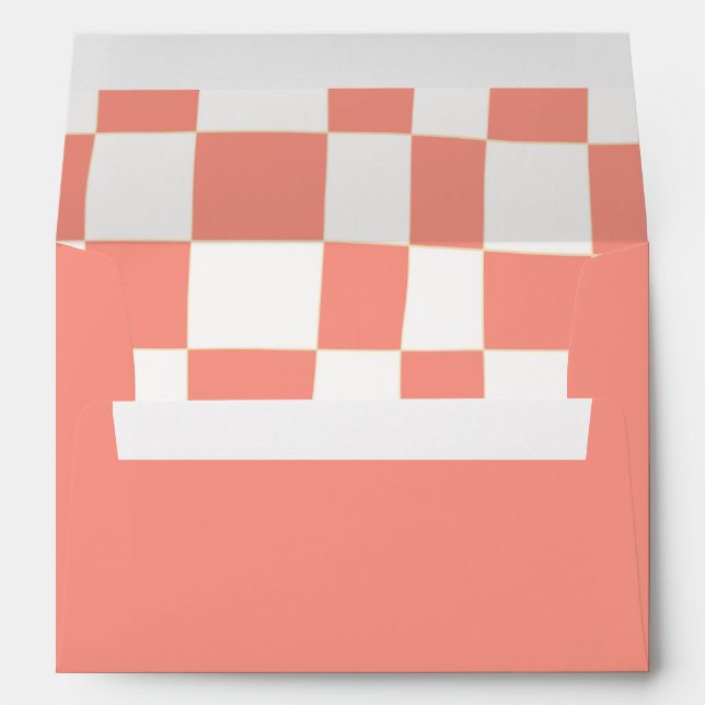 Quirky Retro Peach Orange White Checkerboard Envelope (Back (Bottom))
