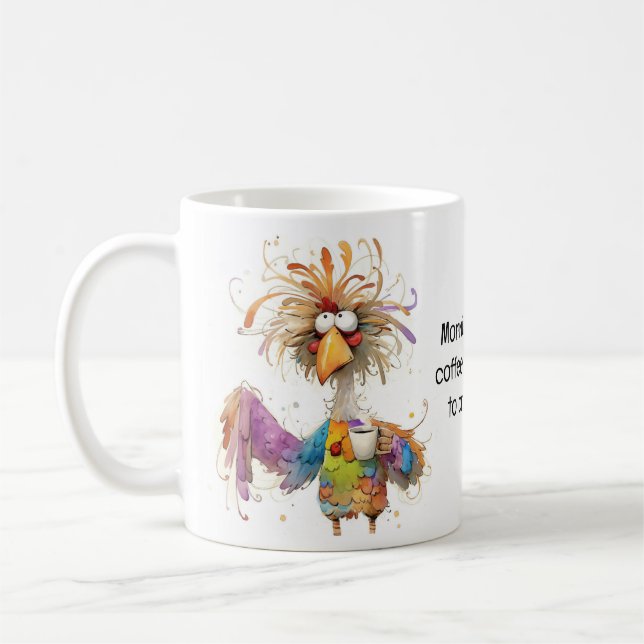 Quirky Rooster Coffee Humor Coffee Mug (Left)