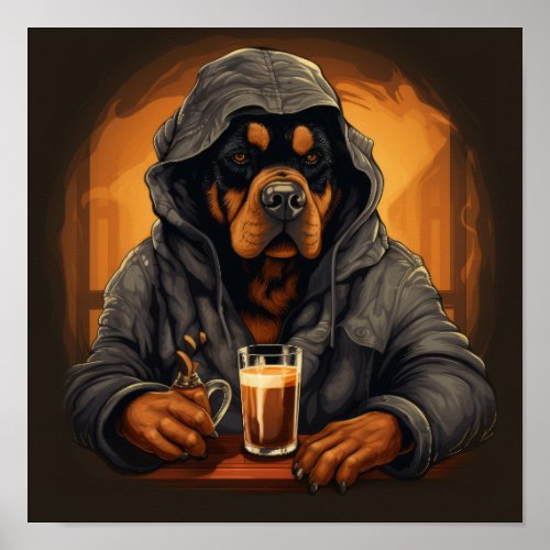 Quirky Rottweiler Caricature Poster _ Cheers to a 