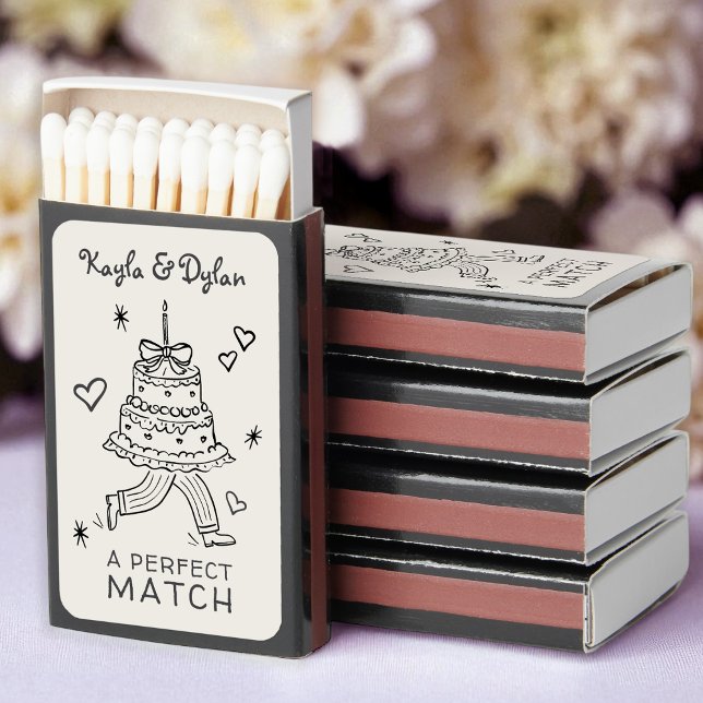 Quirky Running Wedding Cake Hand Drawn Doodles Matchboxes (Creator Uploaded)