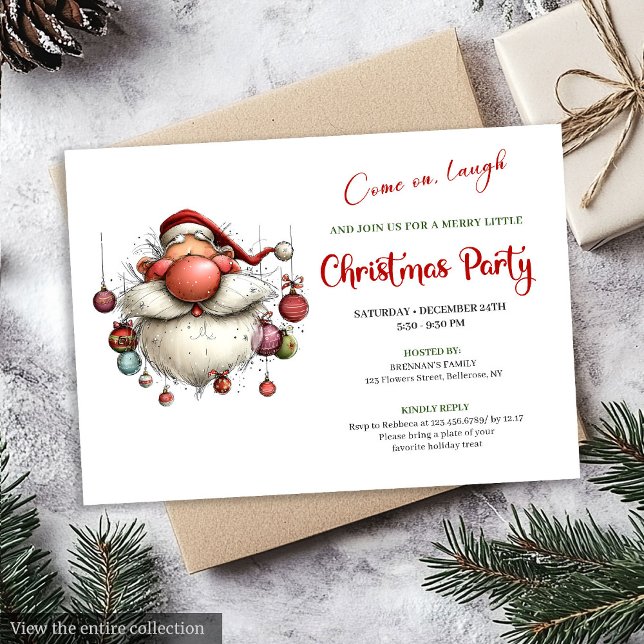 Quirky Santa Claus Classic Red Green Holiday   Invitation (Quirky Santa Claus Classic Red Green Holiday Invite)