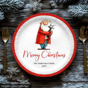Quirky Santa Claus Watercolor Christmas Dinner Paper Plates