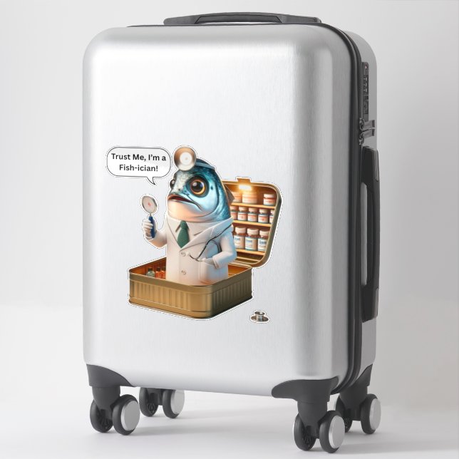  Quirky Sardine Doctor Fish-ician Cartoon Pun Sticker (Suitcase)