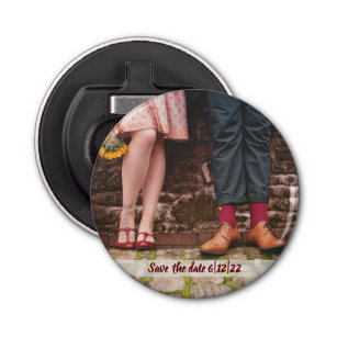 Quirky save the date custom photo bottle opener
