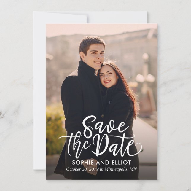 Quirky Script Wedding Save The Date Card (Front)