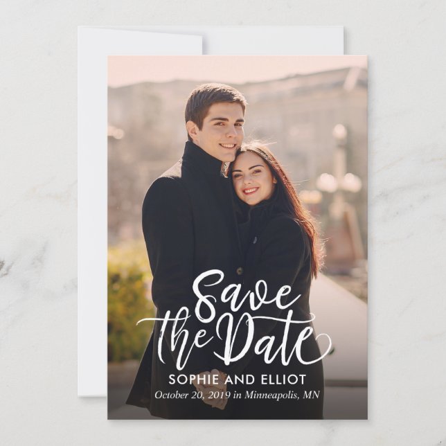 Quirky Script Wedding Save The Date Card (Front)