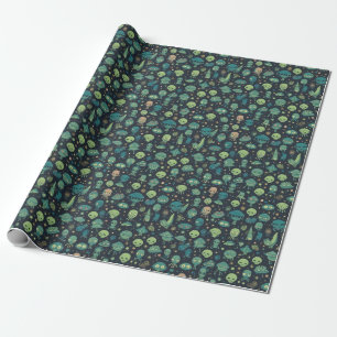 Quirky Sea Creatures and Aliens Pattern Wrapping Paper
