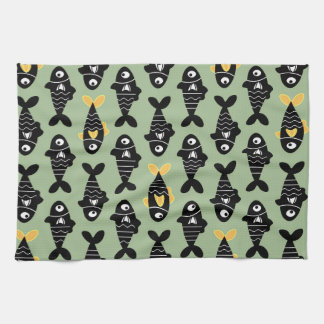 Quirky Seamless Black Fish Pattern Kitchen Towels