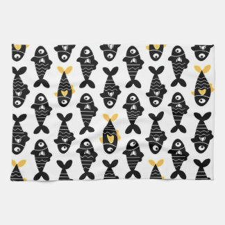 Quirky Seamless Black Fish Pattern Kitchen Towels