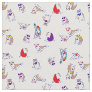 quirky silly bulldog funny puppy dog whimsical  fabric
