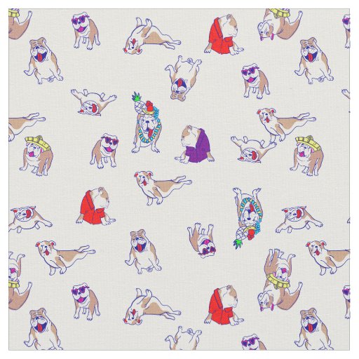 quirky silly bulldog funny puppy dog whimsical  fabric