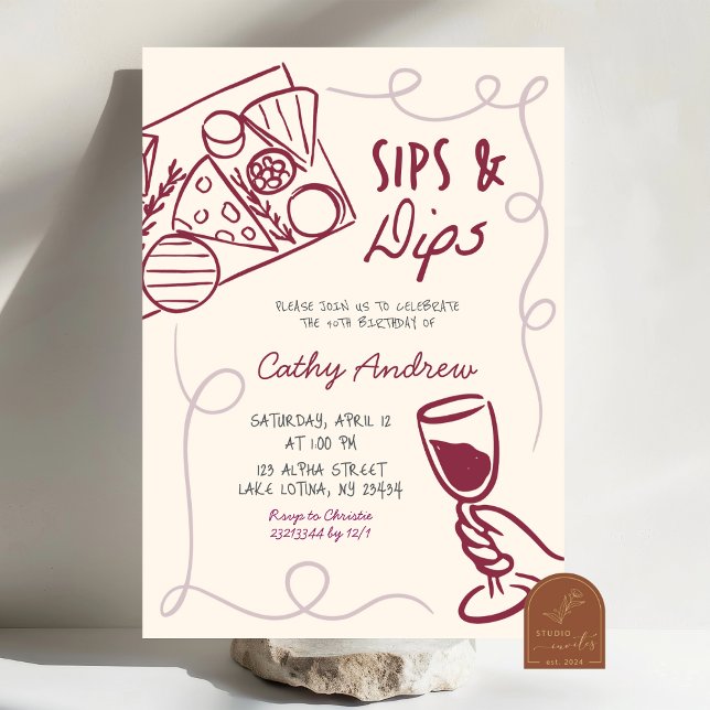 Quirky Sips and Dips Birthday Party Invitation (Creator Uploaded)