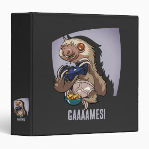 Quirky Sloth Artwork Video Gaming Fanatic Cartoon 3 Ring Binder