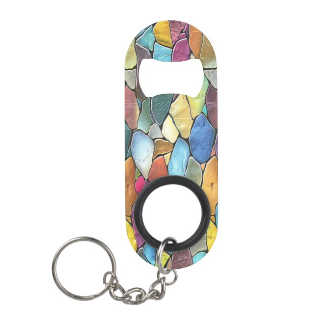 Quirky Stained Glass Beauty Keychain Bottle Opener (Front)