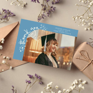 Quirky Stars Denim Blue Grad Photo Thank You Announcement
