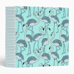 Quirky Striped Turquoise Flamingos Pattern 3 Ring Binder