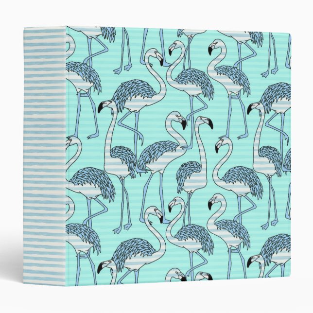 Quirky Striped Turquoise Flamingos Pattern 3 Ring Binder (Front/Spine)