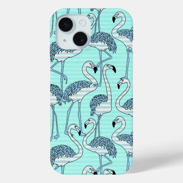 Quirky Striped Turquoise Flamingos Pattern Case-Mate iPhone Case (Back)