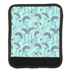 Quirky Striped Turquoise Flamingos Pattern Luggage Handle Wrap