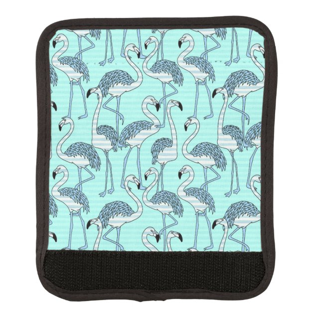 Quirky Striped Turquoise Flamingos Pattern Luggage Handle Wrap (Front)