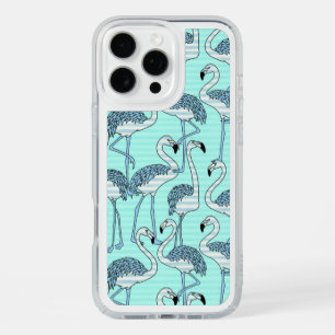 Quirky Striped Turquoise Flamingos Pattern iPhone 16 Pro Max Case