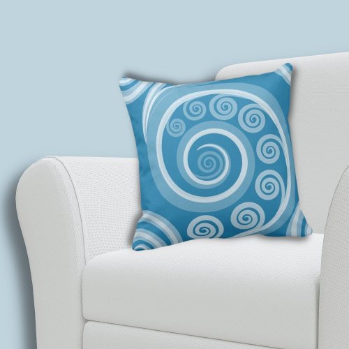 Quirky Summer Blue Fern Frond Swirls Throw Pillow