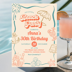 Quirky Summer Theme Beach Party Adult Birthday Invitation