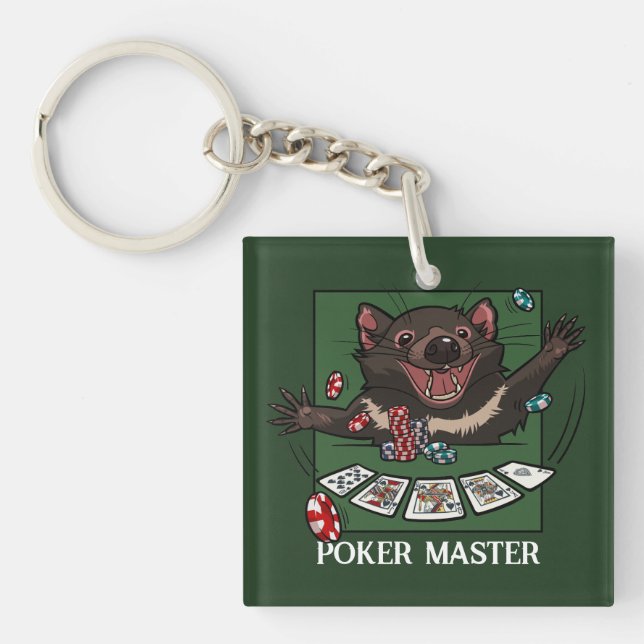 Quirky Tasmanian Devil Character Poker Cartoon Keychain (Front)