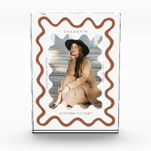 Quirky Terracotta Wavy Line Graduate Keepsake Photo Block