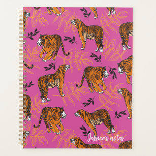Quirky Tiger Pattern on Bright Pink Planner