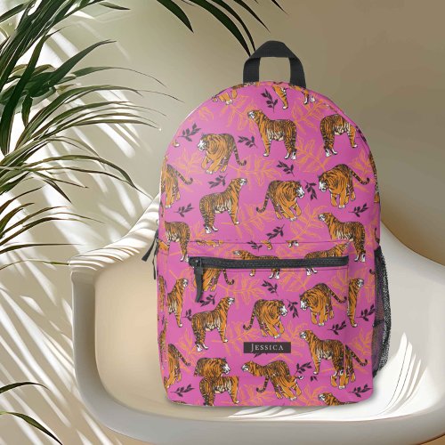 Quirky Tiger Pattern on Bright Pink Printed Backpack