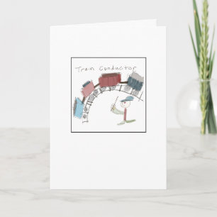 Quirky Train Conductor Illustrated Card