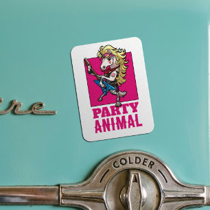 Quirky Unicorn 80s Glam Metal Party Animal Cartoon Magnet