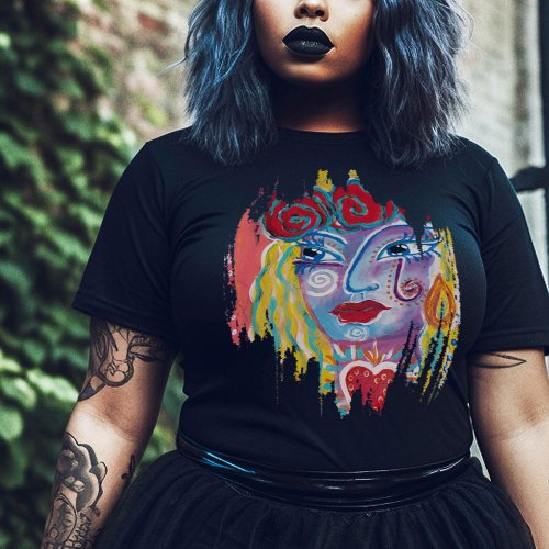 Quirky Unique Face Mexican Folk Art Inspired Cool Plus Size T_Shirt