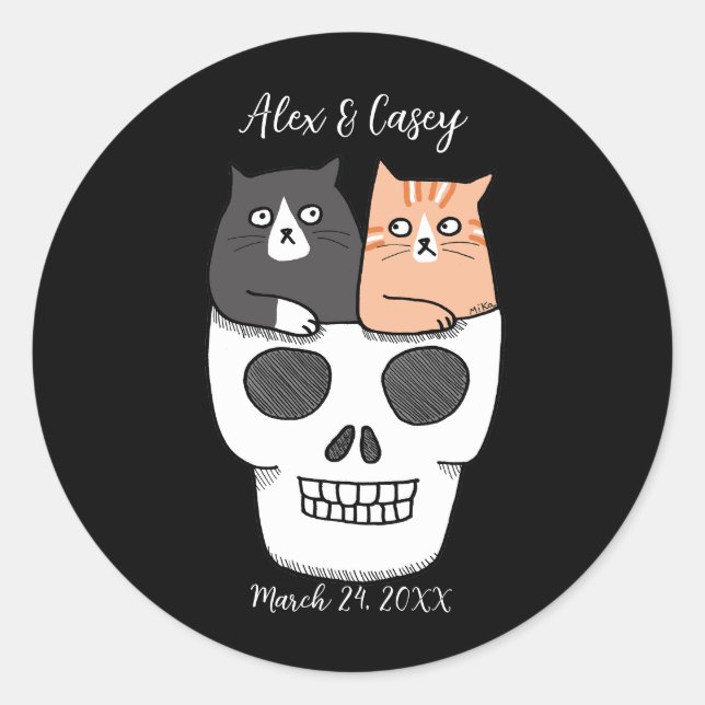 Quirky unique Goth Cats custom wedding favor Classic Round Sticker (Front)