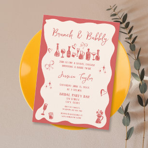 Quirky Unique Hand Drawn Bridal Brunch and Bubbly Invitation