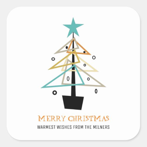 Quirky Vintage Christmas Tree Mid Century Modern Square Sticker