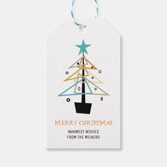 Quirky Vintage Christmas Tree Mid Century Retro Gift Tags (Front)