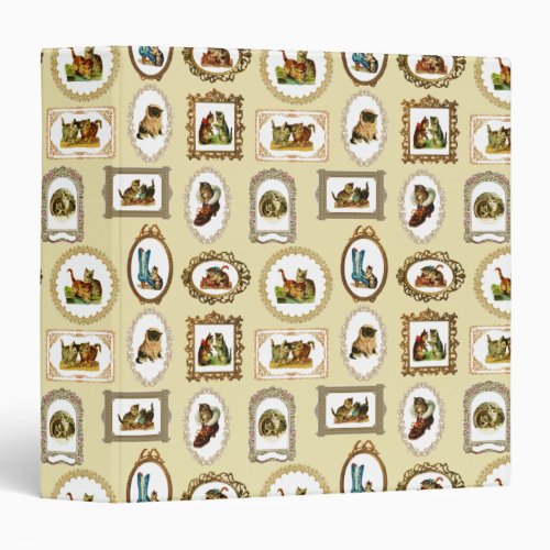 Quirky Vintage Framed Cats Pattern 3 Ring Binder