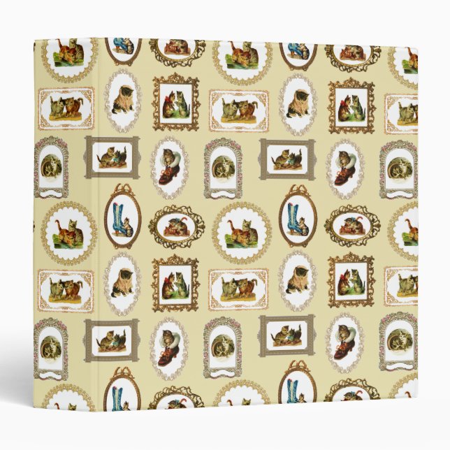 Quirky Vintage Framed Cats Pattern 3 Ring Binder (Front/Spine)