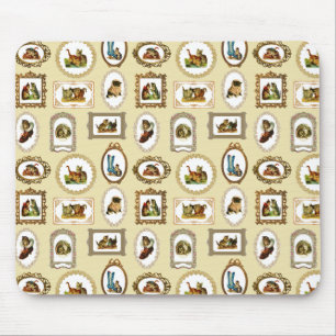 Quirky Vintage Framed Cats Pattern Mouse Pad