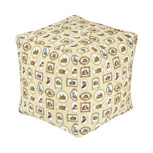 Quirky Vintage Framed Cats Pattern Pouf