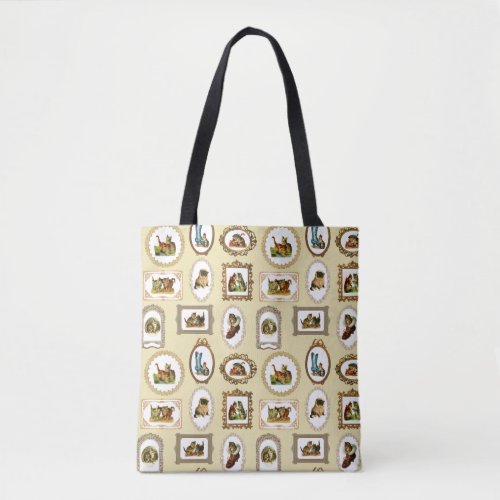 Quirky Vintage Framed Cats Pattern Tote Bag