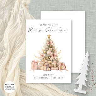 Quirky Vintage Rose Gold Tree Merry Christmas Holiday Card